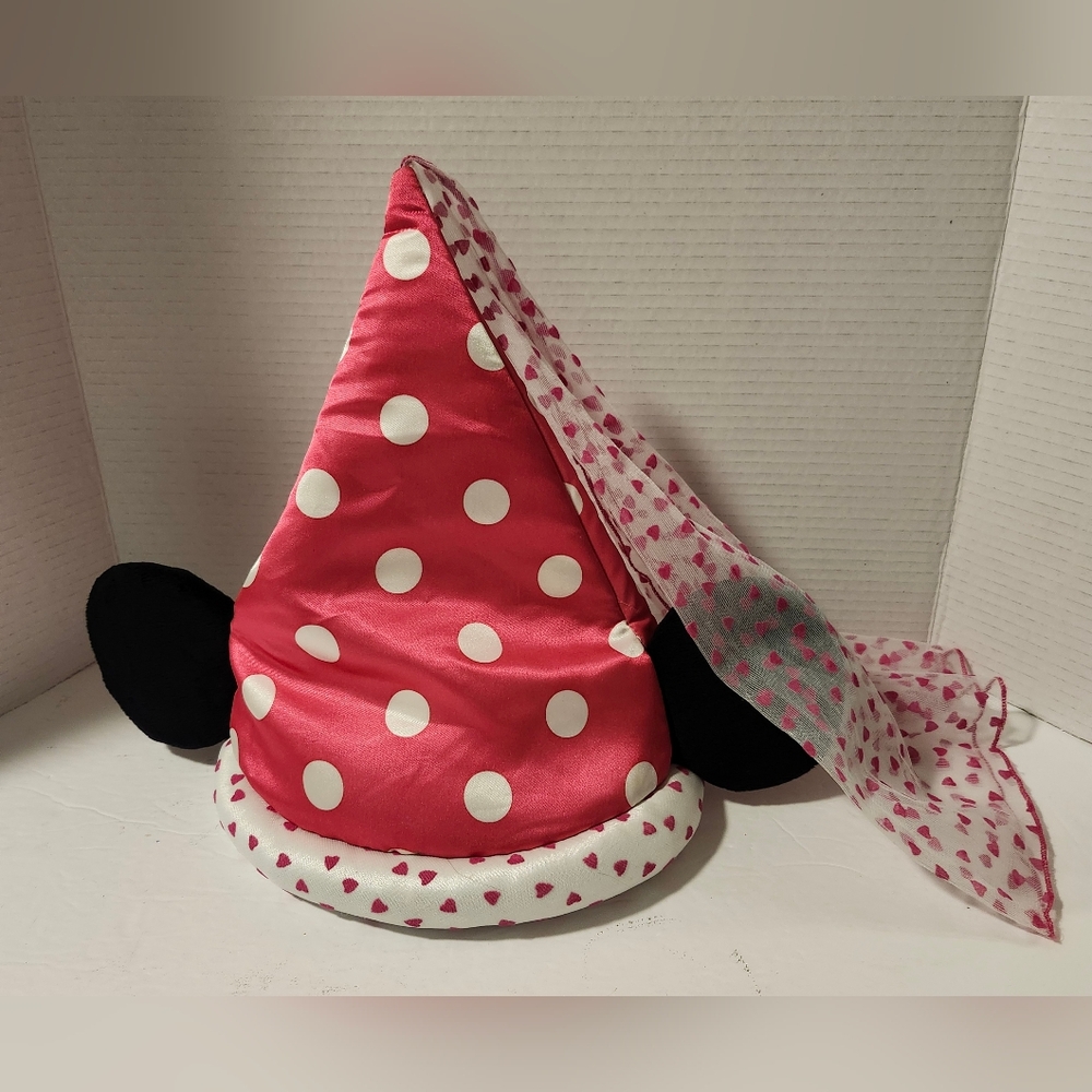 Disney Parks Princess Minnie Mouse Ears Youth Hat Veil Polka Dot Hearts Pink - Picture 2 of 5